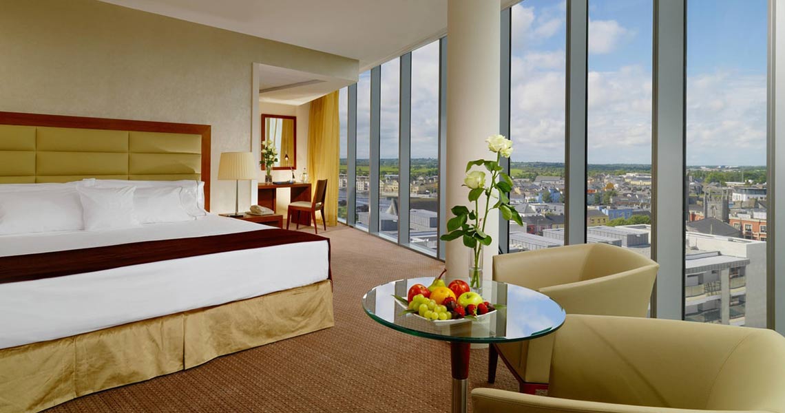 Luxury room overlooking the town at the Sheraton Athlone Hotel.