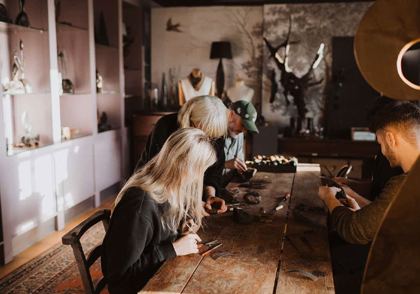 Artists creating new pieces at Celtic Roots Studio.