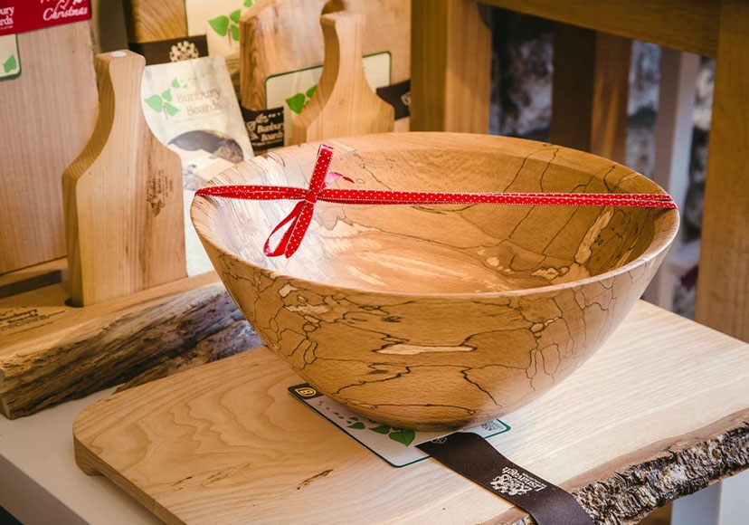 A turned wooden bowl from Glasson Craft Gallery.