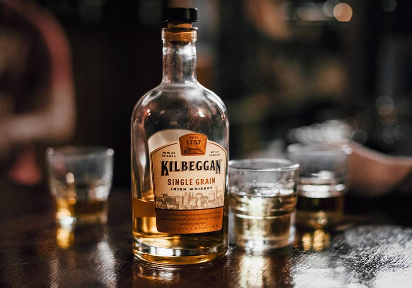 A bottle of Kilbeggan Irish Whiskey.