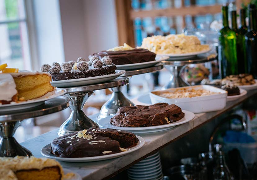 Variety of cakes available at the Left Bank Bistro.