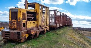 Abandoned train at Lough Boora Discovery Park.