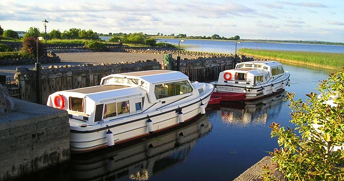 Boats moored along the Lough Ree.