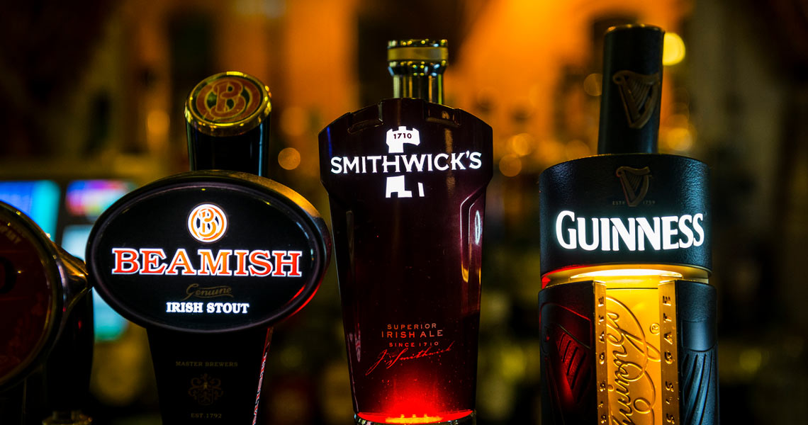 Close up of beer pumps at The Snug Bar.