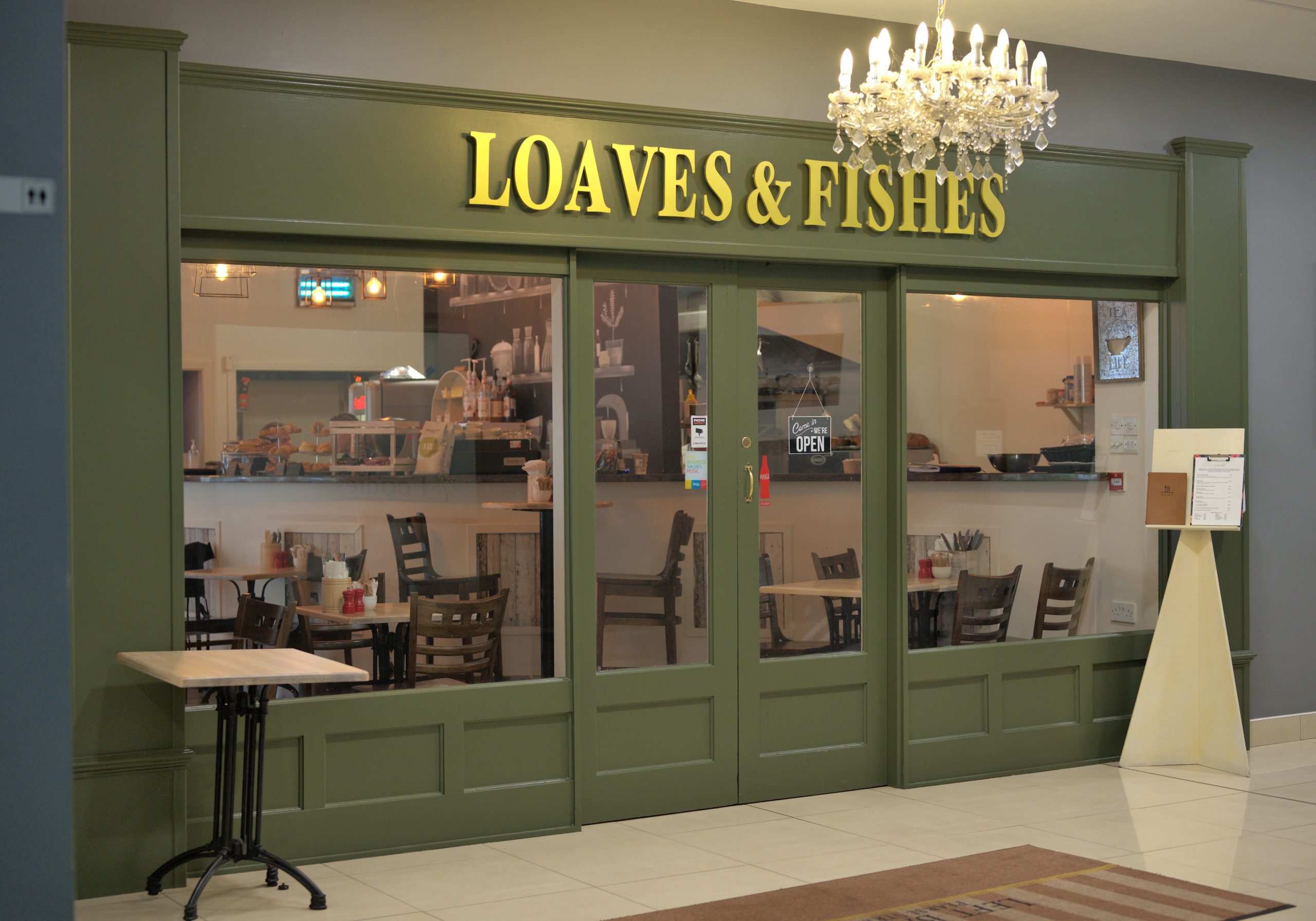 Loaves and Fishes inside mall entrance