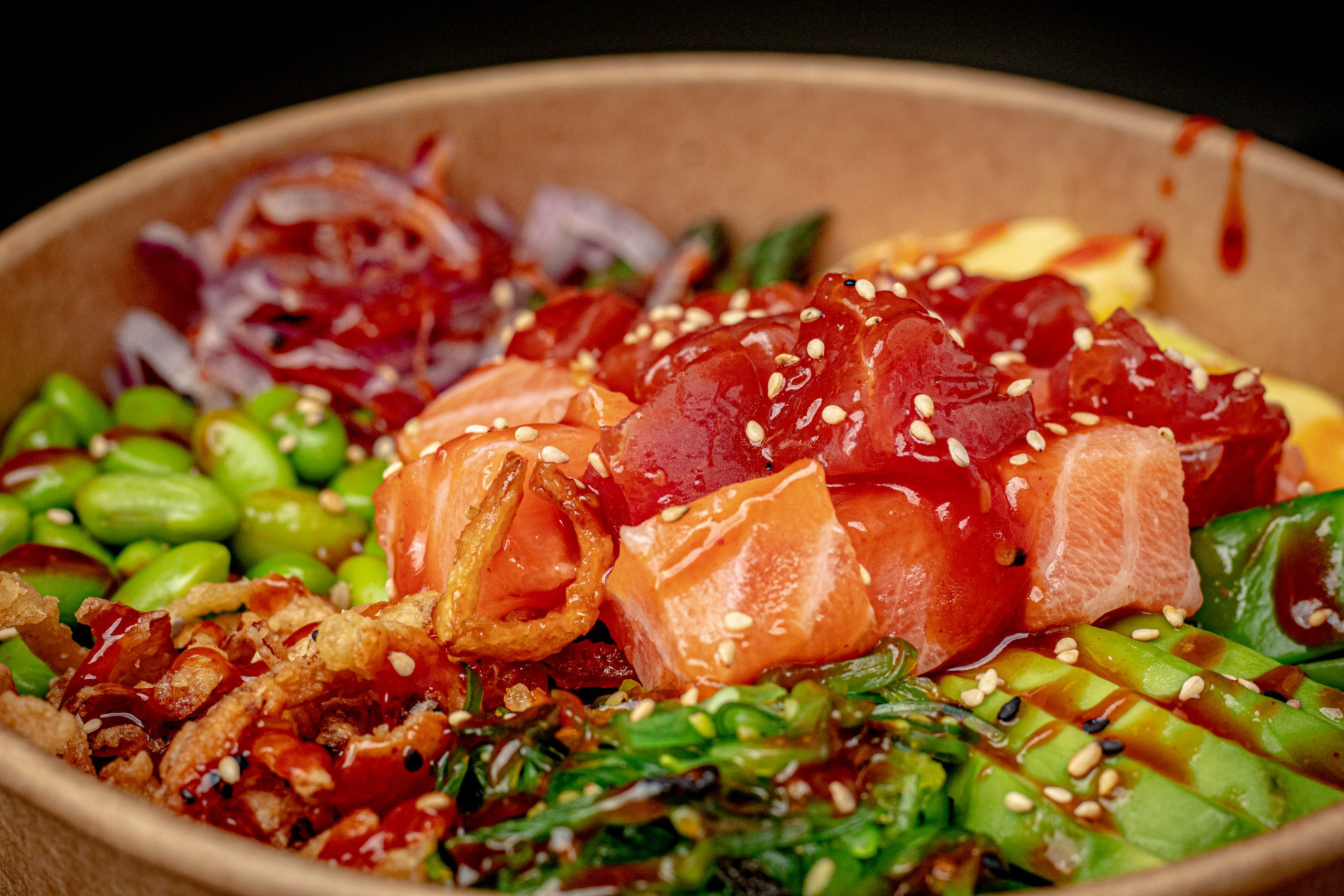 Umami Sushi salmon and tuna poke bowl