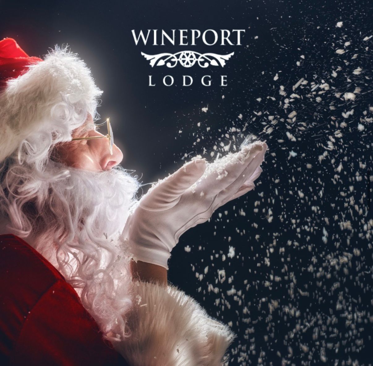 graphic promoting santa event at WinePort Lodge